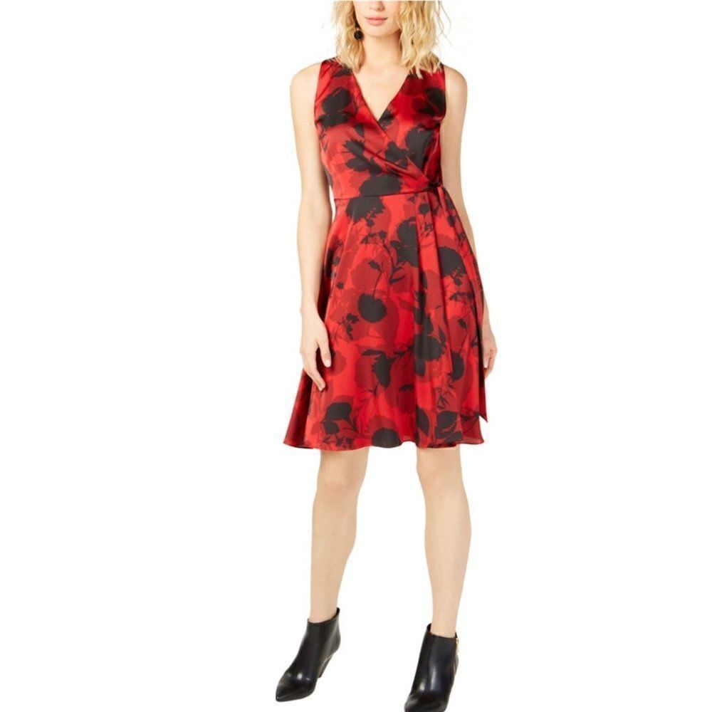 INC International Concepts Floral Tie-Waist Surplice Dress Size 12